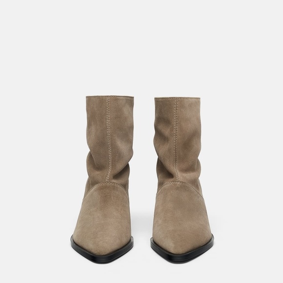 Zara Gray Suede Leather Fringe Ankle Cowboy Boot - Picture 2 of 5